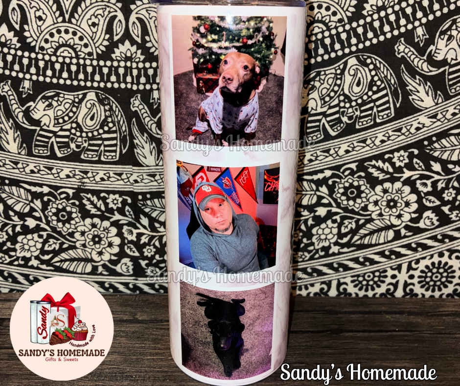 Custom photo tumbler with any text and 8 photos