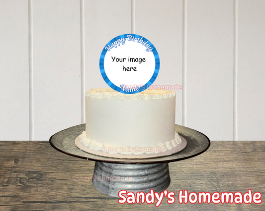 Custom Cake topper with photo & name - blue