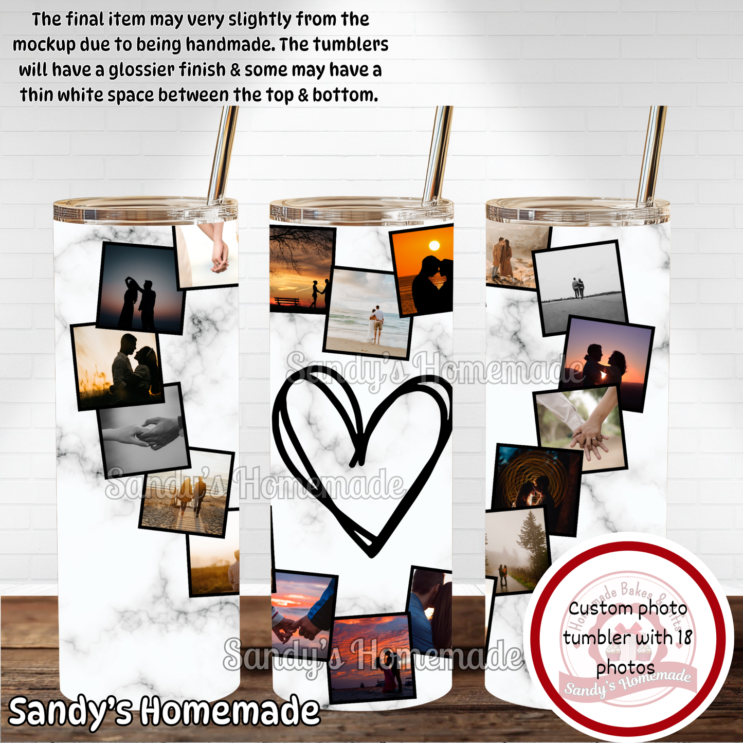 - Custom 20 oz tumbler - Heart with 18 photos -