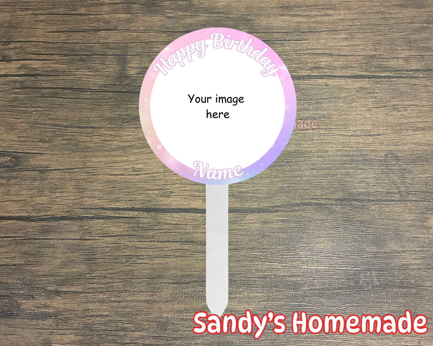 Custom Cake Topper w/ photo & name - Pink stars