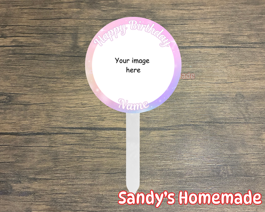 Custom Cake Topper w/ photo & name - Pink stars