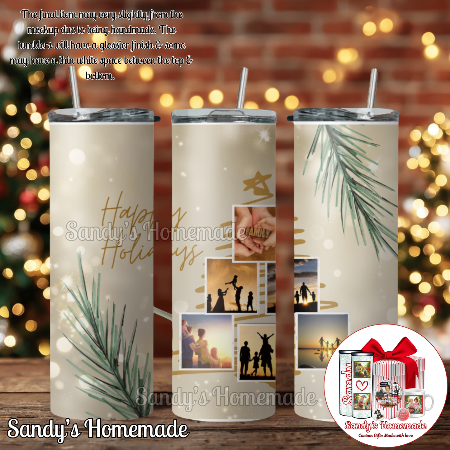 Happy Holidays Custom photo tumbler with 6 photos