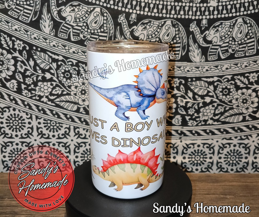 Just a boy who loves dinosaurs 12 oz tumbler