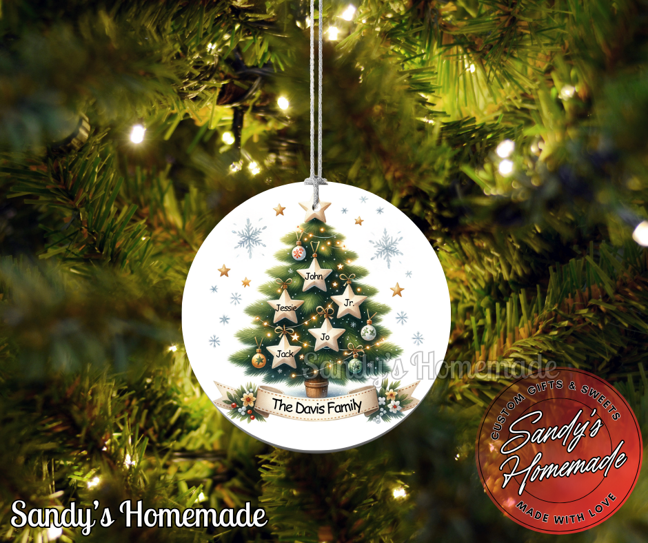 Personalized Family Tree Christmas Ornament - Personalize with up to 8 members -