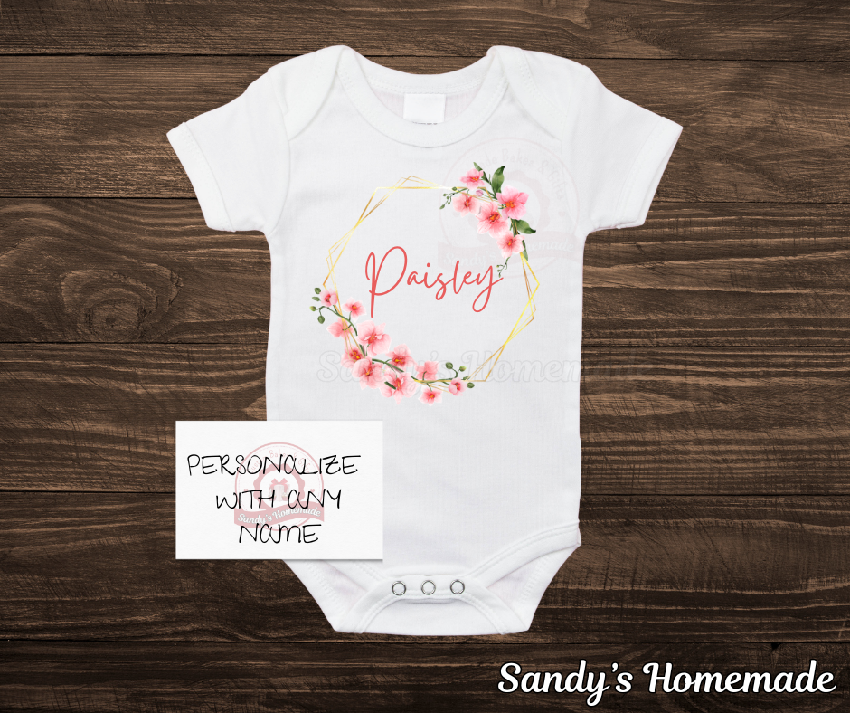 Personalized Floral Baby Bodysuit - Personalize with any name -