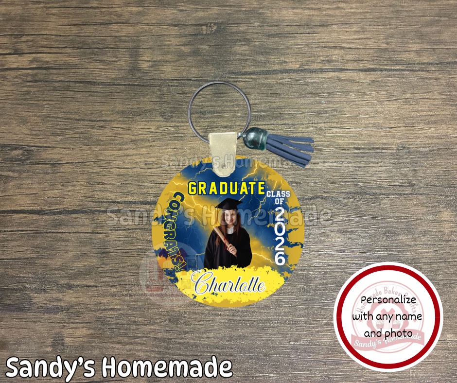 Personalized Graduation keychain - Personalize with any photo, name and color -