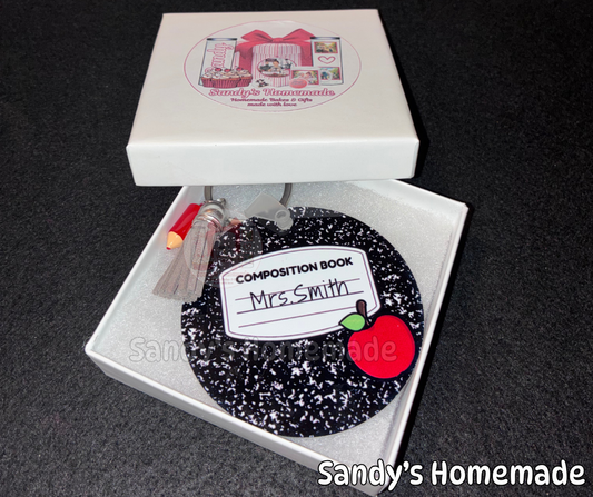 Personalized composition book keychain - Perfect as a teacher gift!