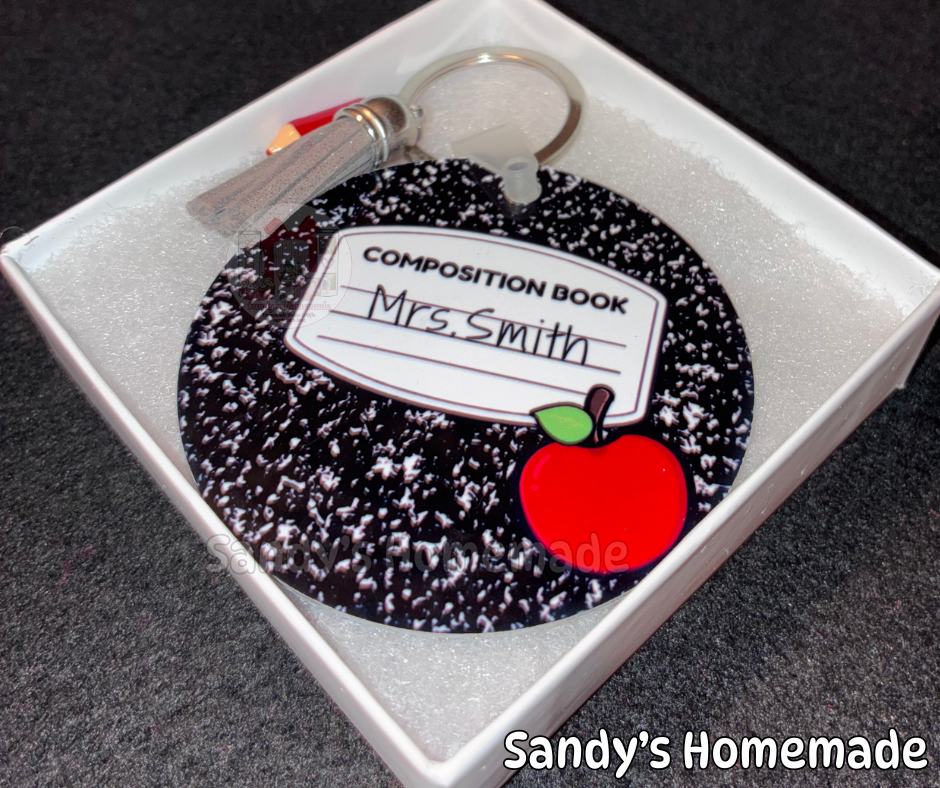 Personalized composition book keychain - Perfect as a teacher gift!