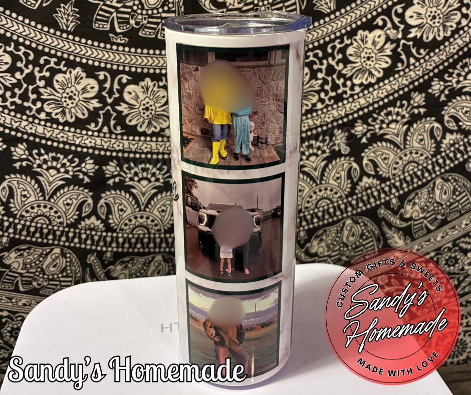 #4: Custom photo tumbler with any text and 8 photos