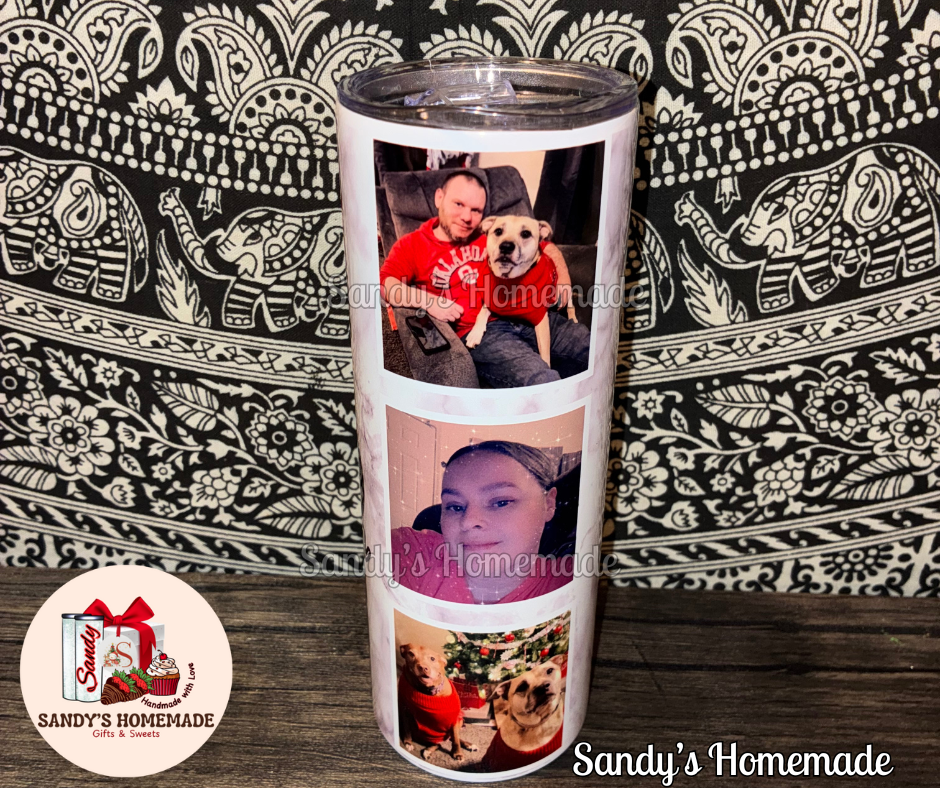 Custom photo tumbler with any text and 8 photos