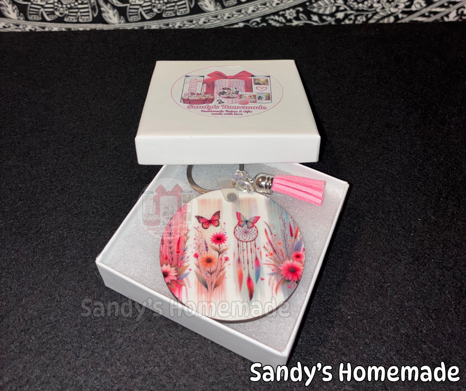 Boho butterflies and flowers keychain