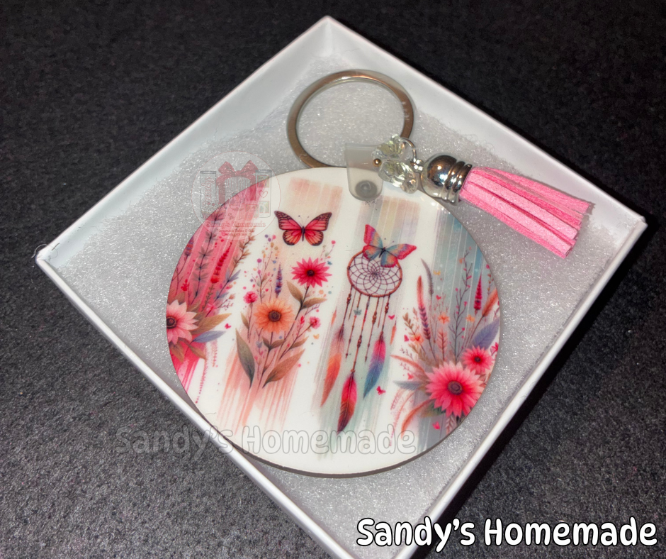Boho butterflies and flowers keychain