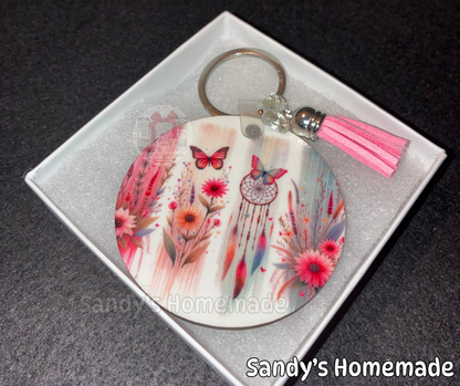 Boho butterflies and flowers keychain