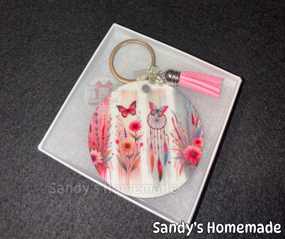 Boho butterflies and flowers keychain