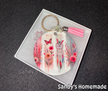 Boho butterflies and flowers keychain