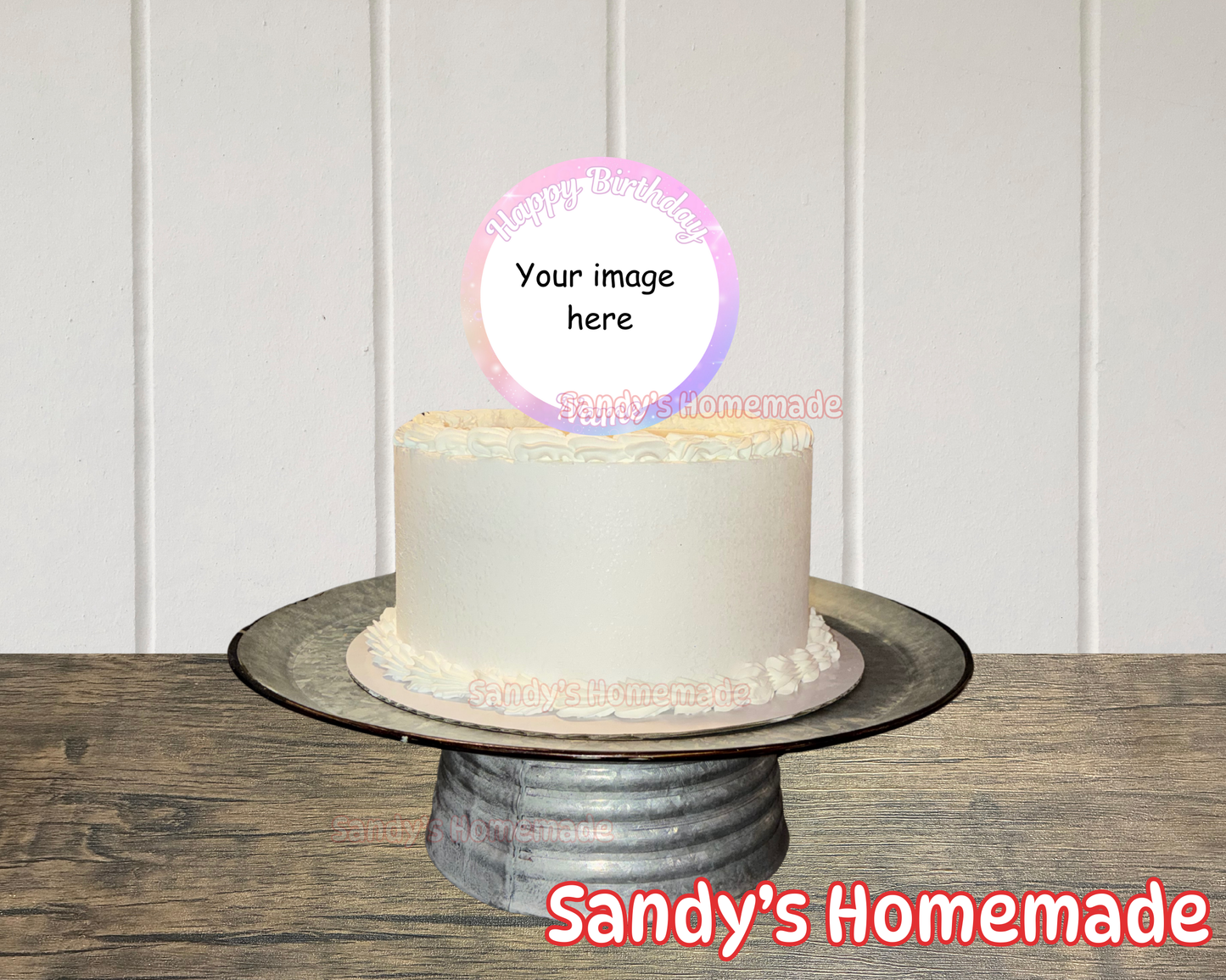 Custom Cake Topper w/ photo & name - Pink stars