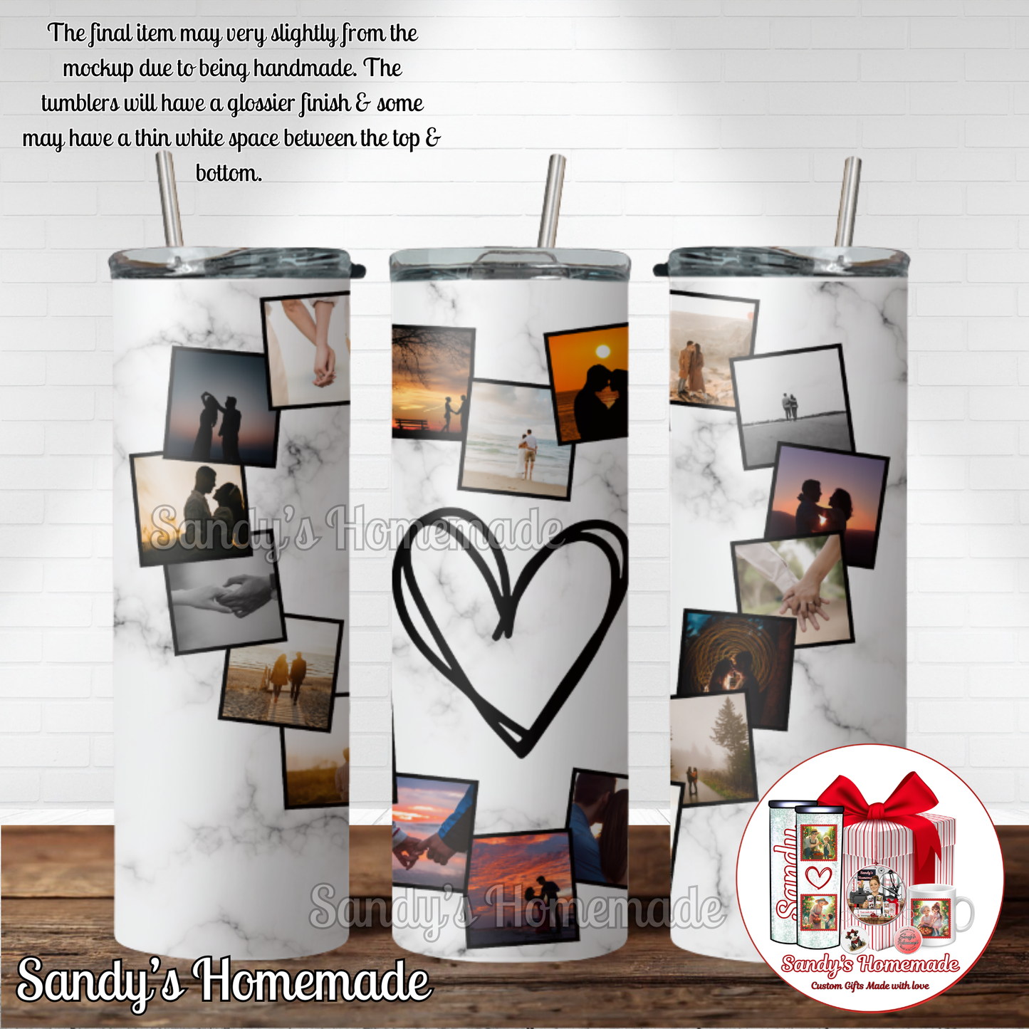 Custom photo tumbler Heart with 18 photos