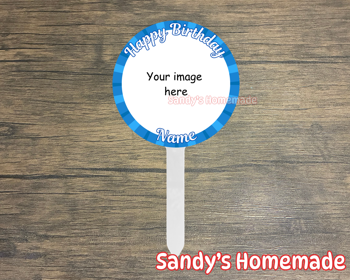 Custom Cake topper with photo & name - blue