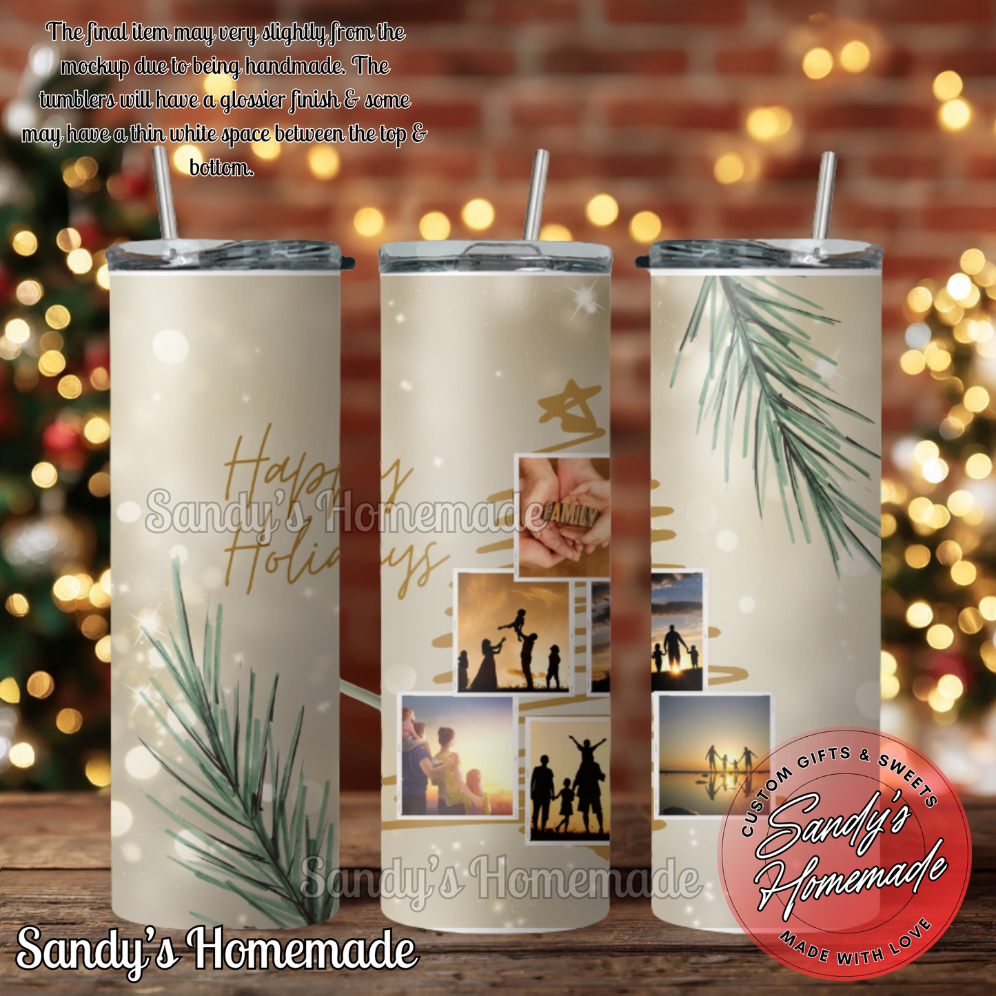 Happy Holidays Custom photo tumbler with 5 photos