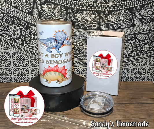 Just a boy who loves dinosaurs 12 oz tumbler