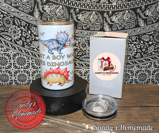Just a boy who loves dinosaurs 12 oz tumbler
