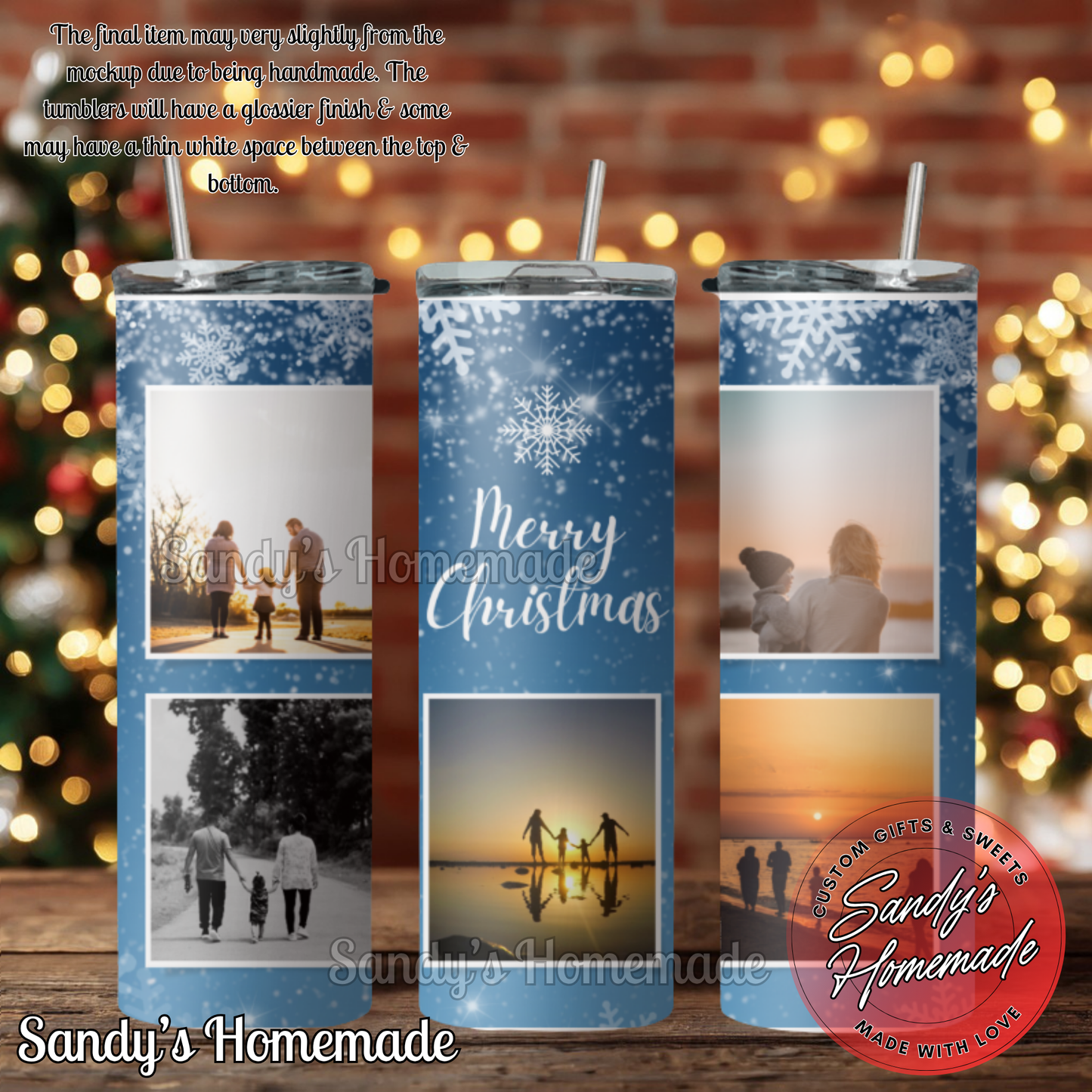 Merry Christmas Custom photo tumbler with 5 photos