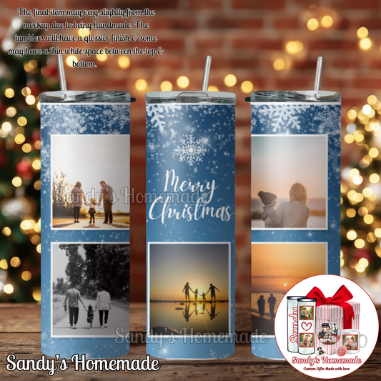 Merry Christmas Custom photo tumbler with 5 photos