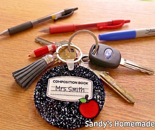 Personalized composition book keychain - Perfect as a teacher gift!