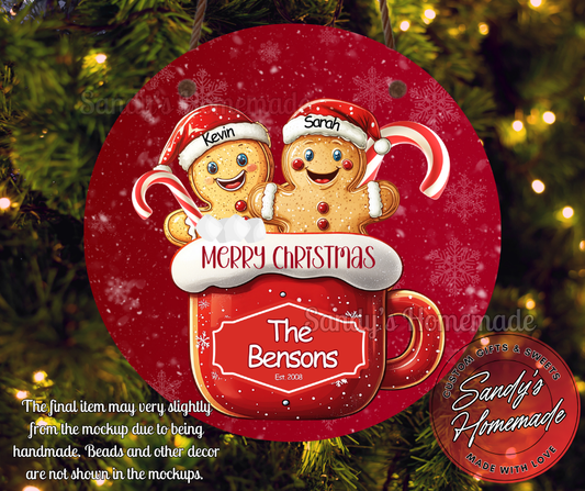 Personalized Gingerbread Family Jumbo Christmas Ornament