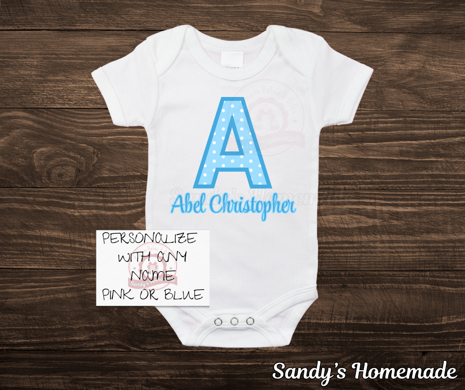 Personalized Monogram baby bodysuit - Pink or Blue-