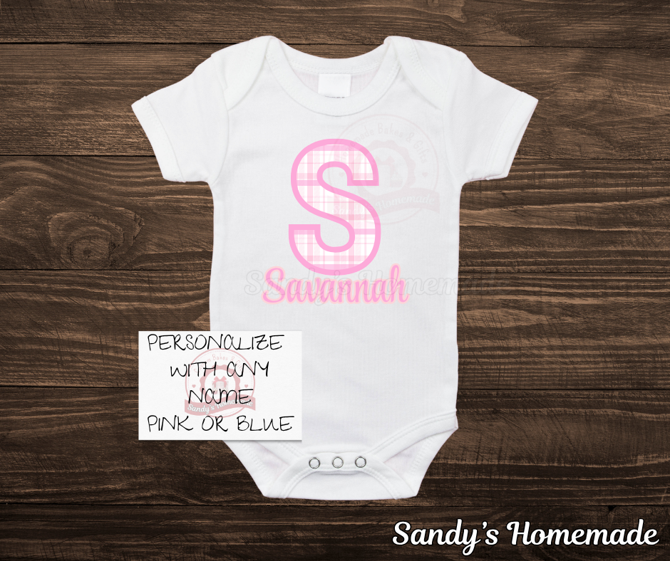 Personalized Monogram baby bodysuit - Pink or Blue-