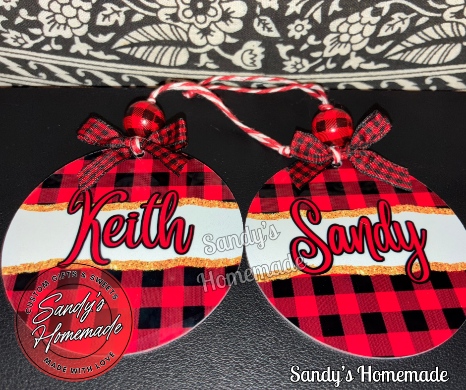 Personalized Red Plaid Christmas ornament