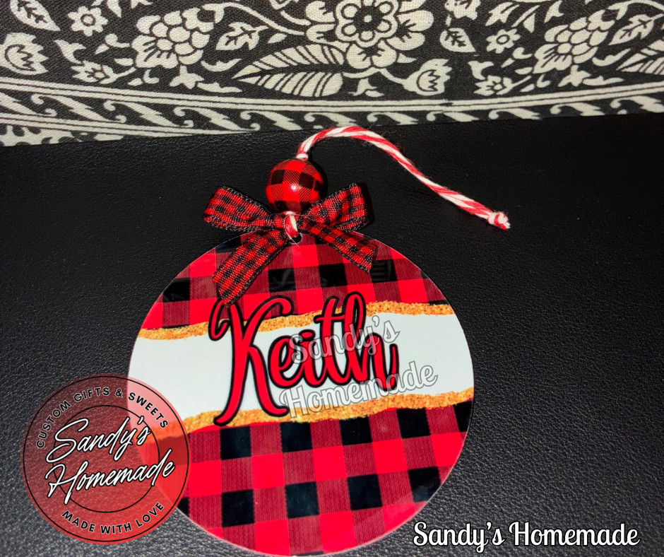 Personalized Red Plaid Christmas ornament