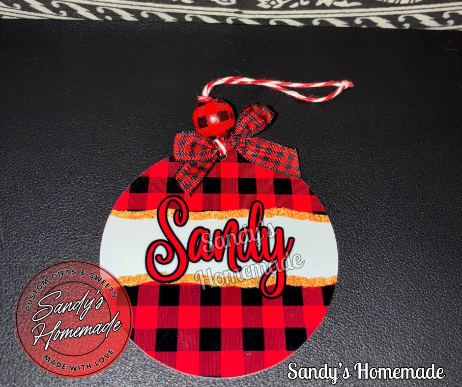 Personalized Red Plaid Christmas ornament