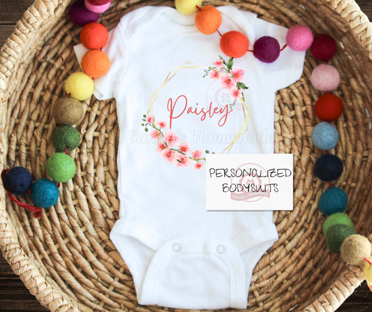 Personalized Floral Baby Bodysuit - Personalize with any name -