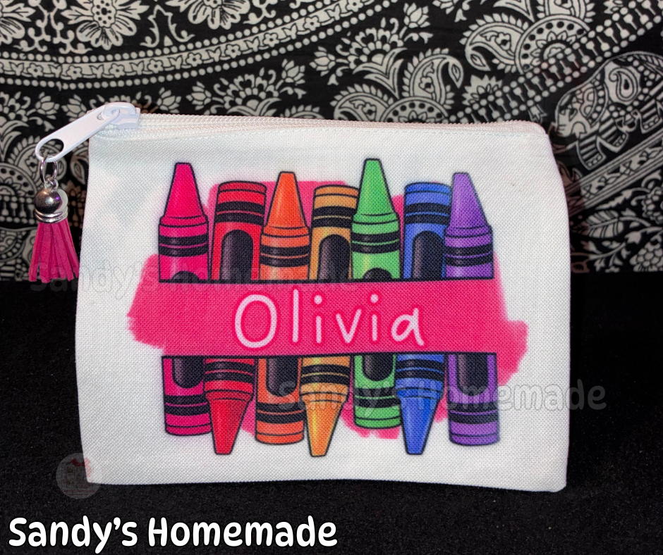 Personalized crayon pouch - Personalize with any name and color