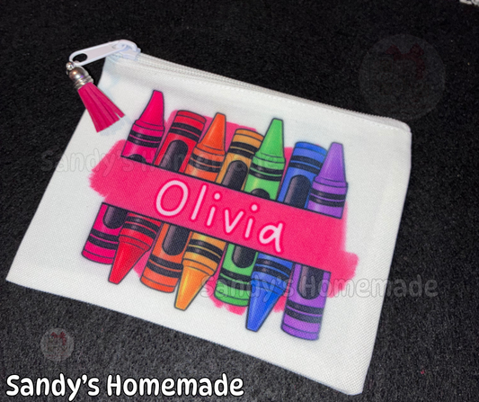 Personalized crayon pouch - Personalize with any name and color