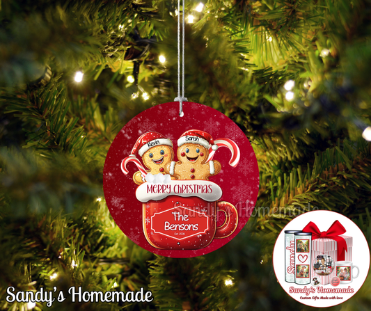 Personalized Gingerbread Family Christmas Ornament - Personalize with up to 8 members with names -