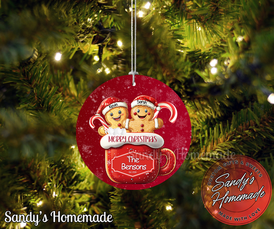 Personalized Gingerbread Family Christmas Ornament - Personalize with up to 8 members with names -