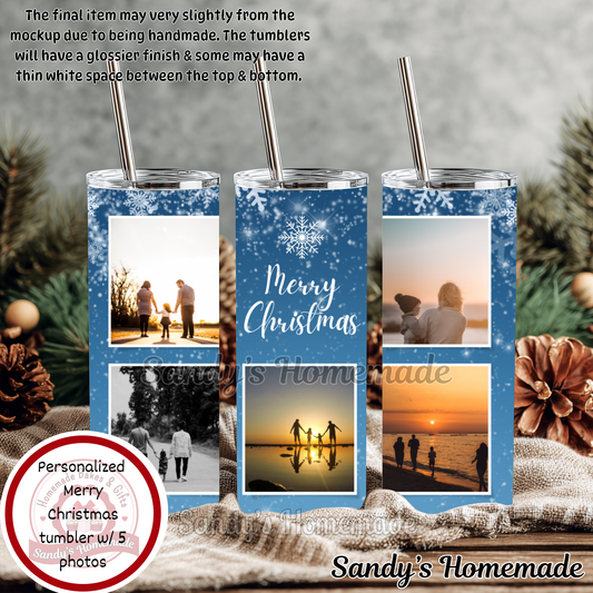 - Custom 20 oz tumbler - Merry Christmas with 5 photos -