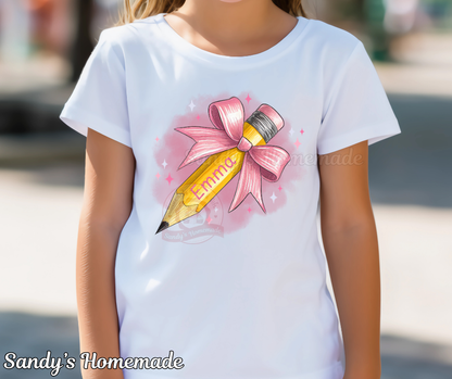Personalized back to school tee - Pencil with bow