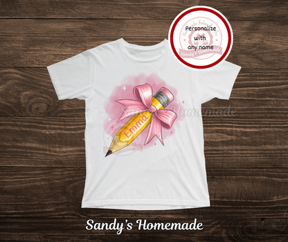 Personalized back to school tee - Pencil with bow