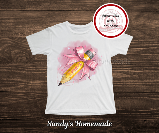Personalized back to school tee - Pencil with bow