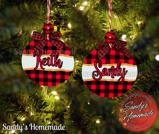 Personalized Red Plaid Christmas ornament