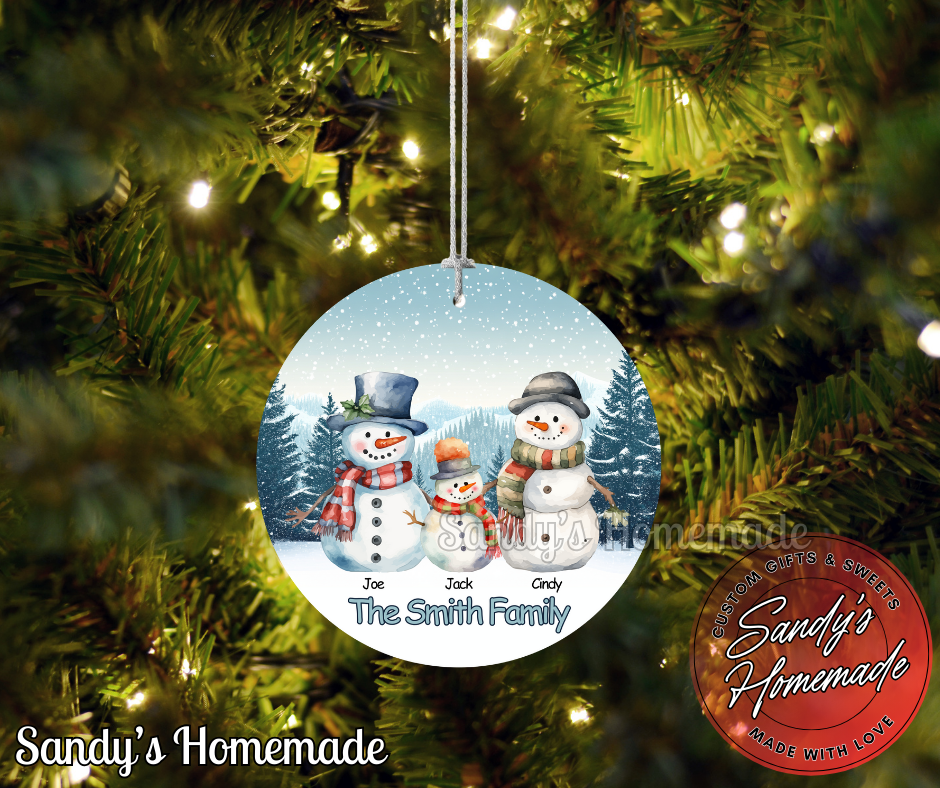 Personalized Snowman Family Christmas Ornament - Personalize with up to 7 family members with names-