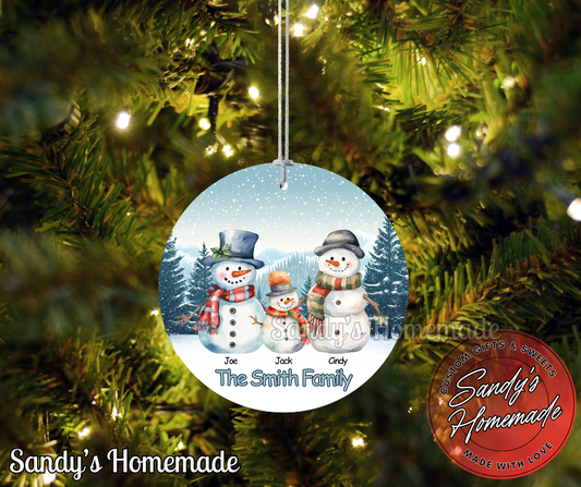 Personalized Snowman Family Christmas Ornament - Personalize with up to 7 family members with names-
