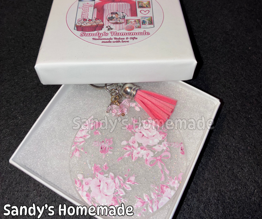 Pink floral - Butterfly keychain