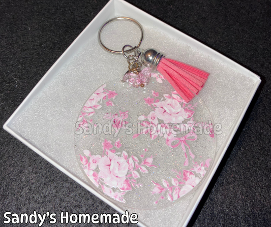 Pink floral - Butterfly keychain